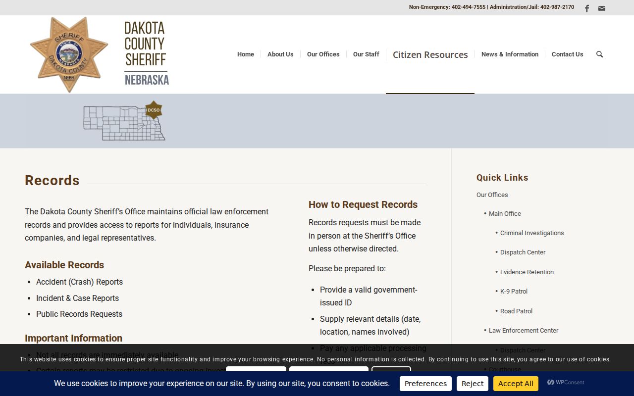 Dakota County arrest history in-person report request instructions