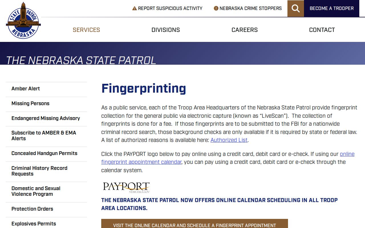 Nebraska LiveScan appointments related to Dakota County arrest history