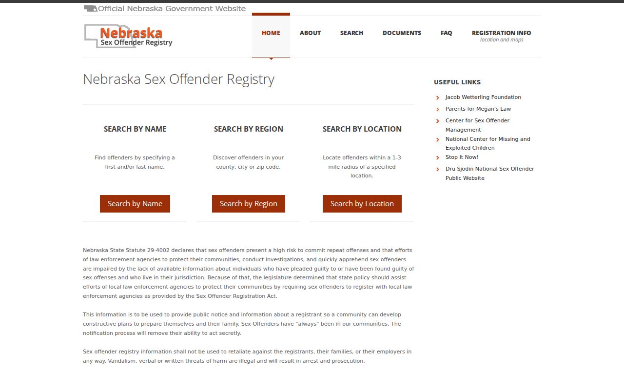 Dakota County sex offender check showing Nebraska registry search modes